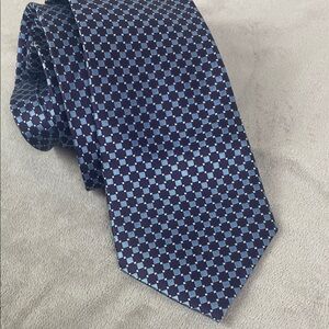 George Silk Tie Blue Checker Pattern